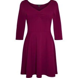 Forever 21 Burgundy V-Neck 3/4 Sleeves Stretch Pullover Party Dress Small